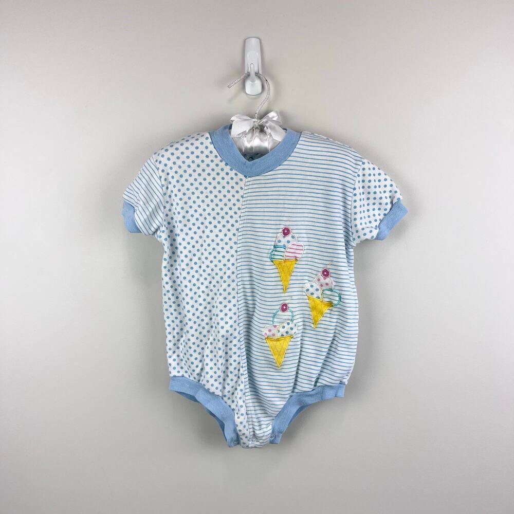 Vintage Cuties by Judy Polka Dot Stripe Applique Ice Cream Romper 24 Months